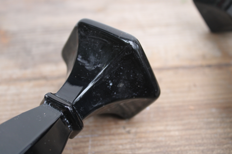 photo of vintage black glass candlesticks, art deco candle holders, elegant witchy Halloween decor #6