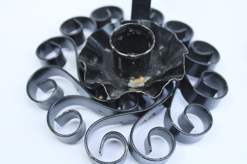 photo of vintage black iron candle holders, metal filigree candlesticks witchy gothic boho decor  #3