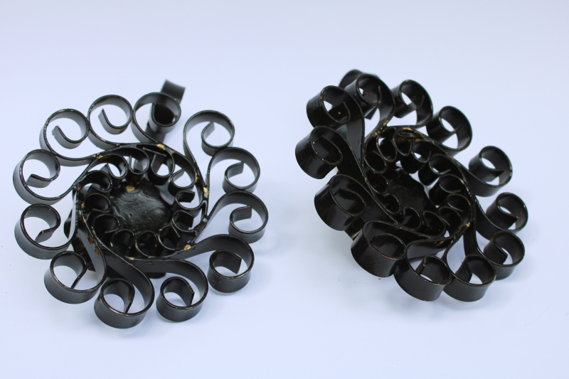 photo of vintage black iron candle holders, metal filigree candlesticks witchy gothic boho decor  #5