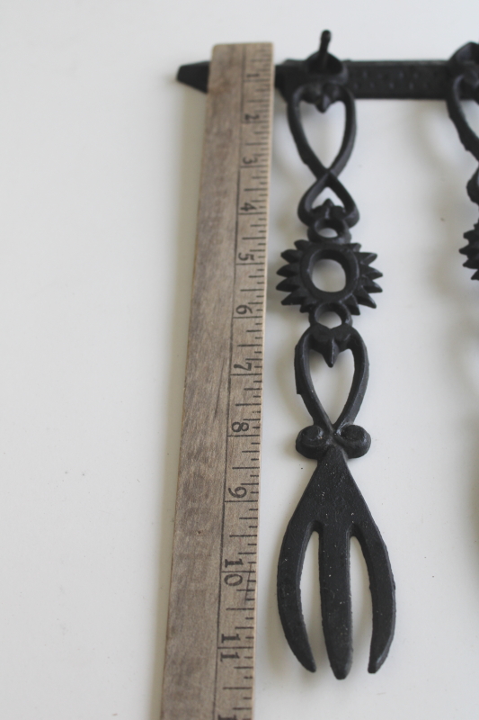 photo of vintage black iron kitchen tools & wall rack, decorative kitchenware prim folk art  #3