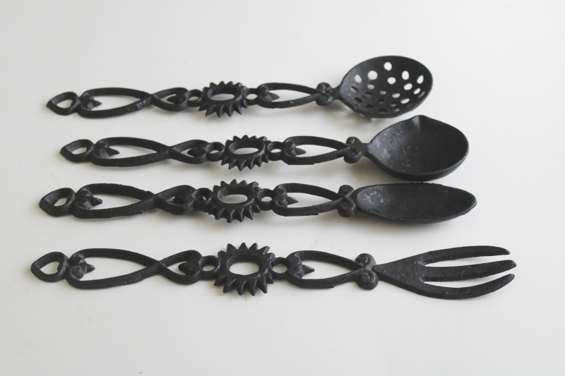 photo of vintage black iron kitchen tools & wall rack, decorative kitchenware prim folk art  #6