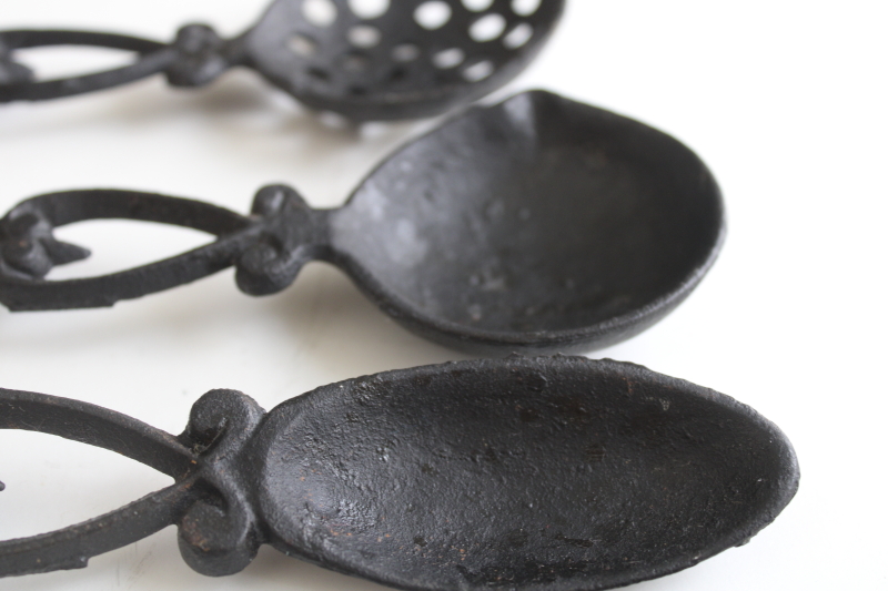 photo of vintage black iron kitchen tools & wall rack, decorative kitchenware prim folk art  #7