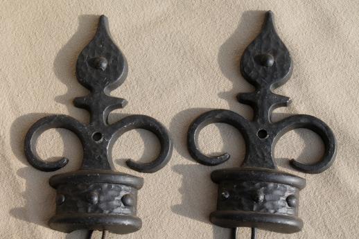 photo of vintage black metal candle sconces w/ french fleur de lis, gothic fairy tale style! #2