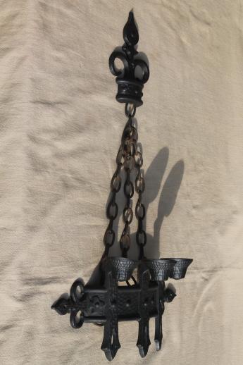 photo of vintage black metal candle sconces w/ french fleur de lis, gothic fairy tale style! #6