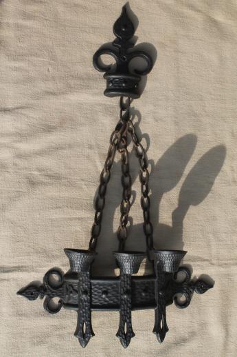 photo of vintage black metal candle sconces w/ french fleur de lis, gothic fairy tale style! #7