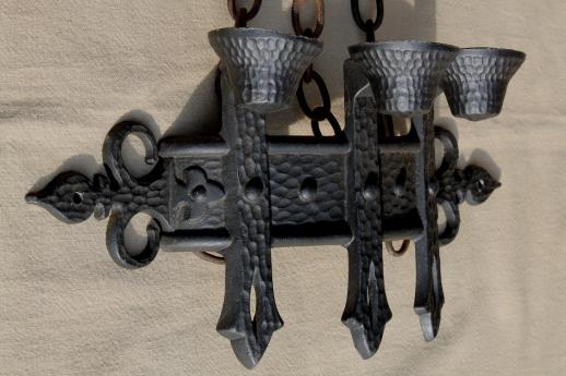 photo of vintage black metal candle sconces w/ french fleur de lis, gothic fairy tale style! #8