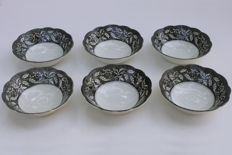 photo of vintage black transferware china, Sterling Renaissance Meakin English ironstone soup or cereal bowls #1