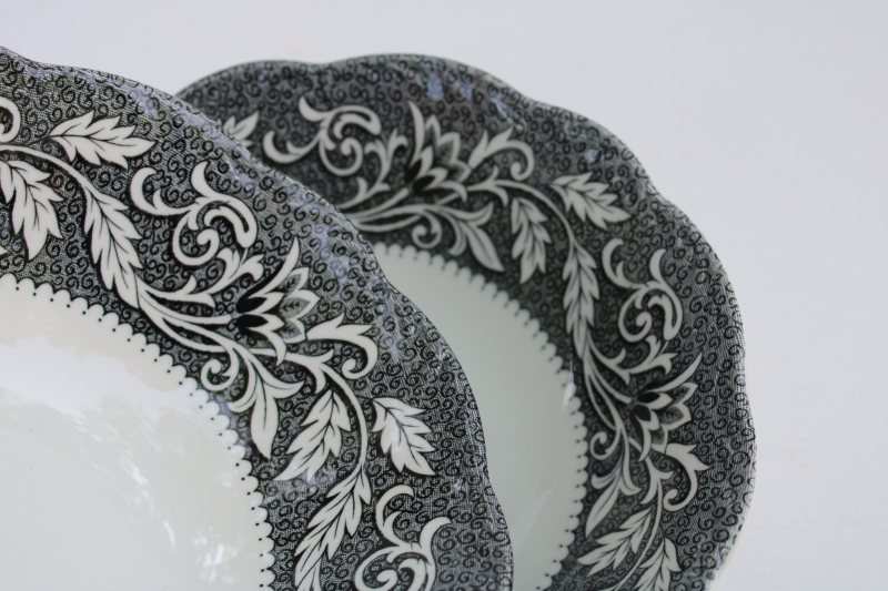 photo of vintage black transferware china, Sterling Renaissance Meakin English ironstone soup or cereal bowls  #2
