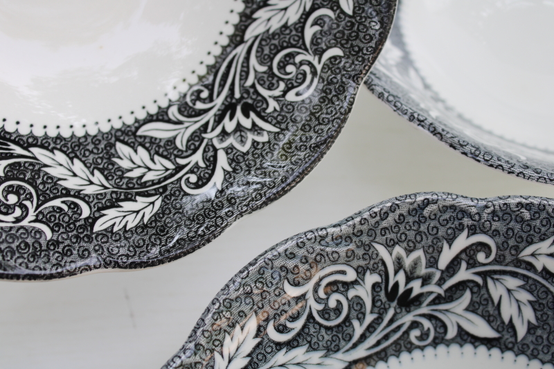 photo of vintage black transferware china, Sterling Renaissance Meakin English ironstone soup or cereal bowls  #6