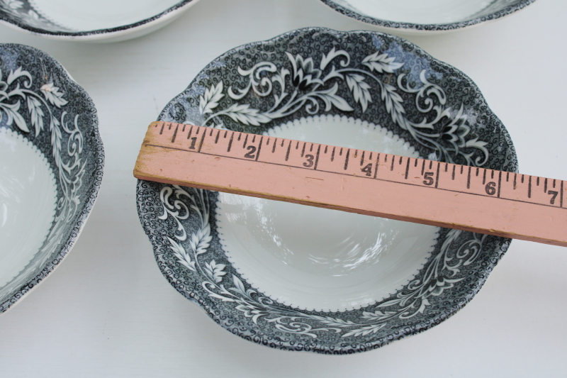 photo of vintage black transferware china, Sterling Renaissance Meakin English ironstone soup or cereal bowls  #7