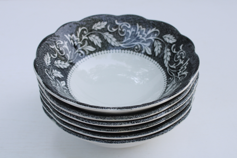 photo of vintage black transferware china, Sterling Renaissance Meakin English ironstone soup or cereal bowls  #8