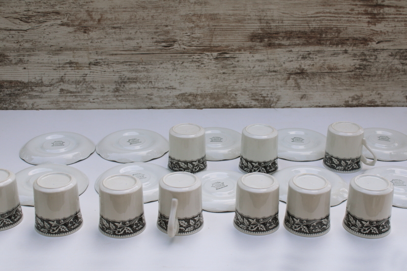 photo of vintage black transferware china set of 10 cups & saucers, Sterling Renaissance Meakin English ironstone  #2