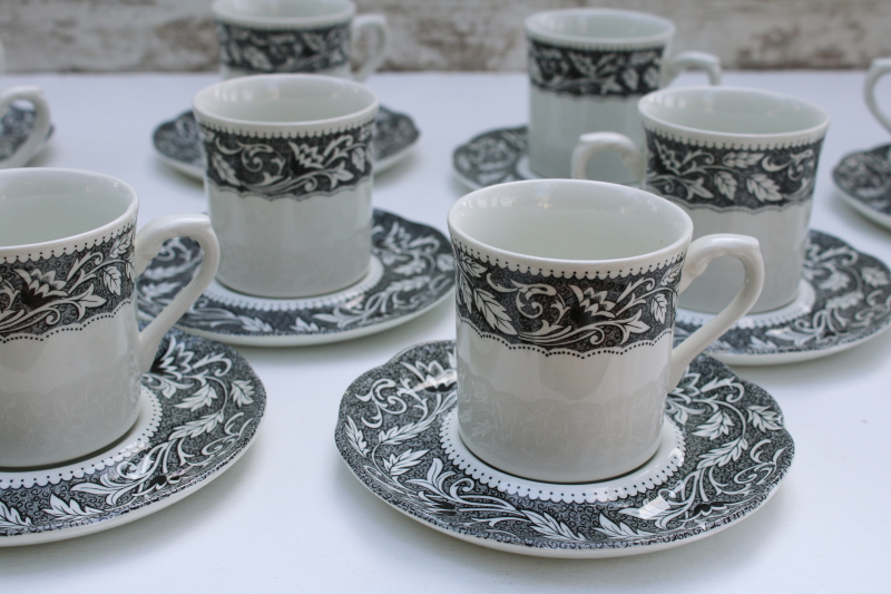 photo of vintage black transferware china set of 10 cups & saucers, Sterling Renaissance Meakin English ironstone  #3