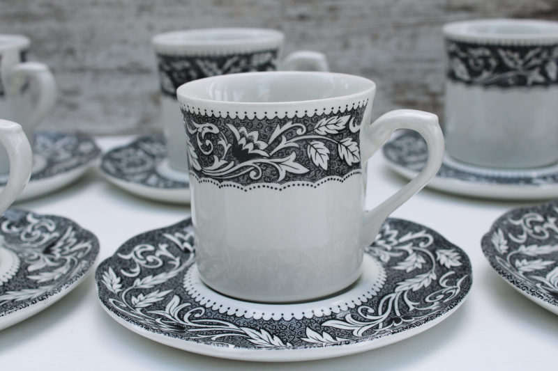 photo of vintage black transferware china set of 10 cups & saucers, Sterling Renaissance Meakin English ironstone  #4