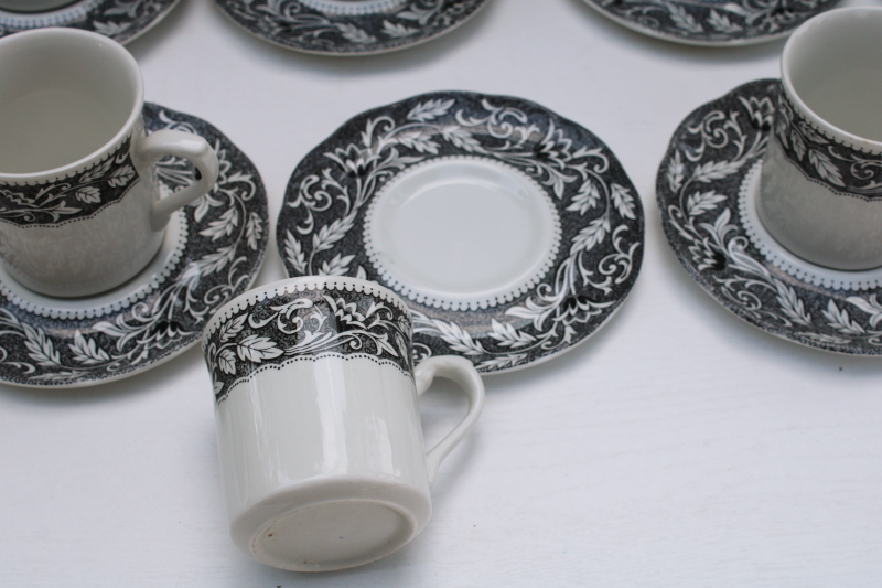 photo of vintage black transferware china set of 10 cups & saucers, Sterling Renaissance Meakin English ironstone  #5