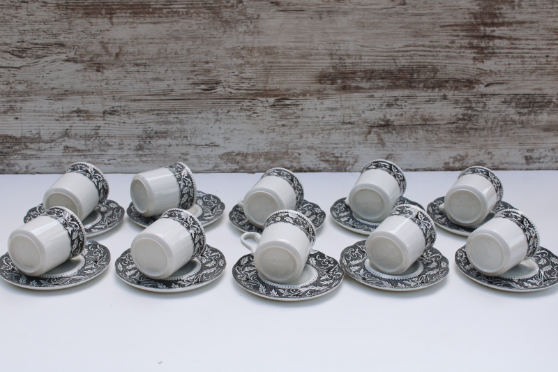 photo of vintage black transferware china set of 10 cups & saucers, Sterling Renaissance Meakin English ironstone  #8