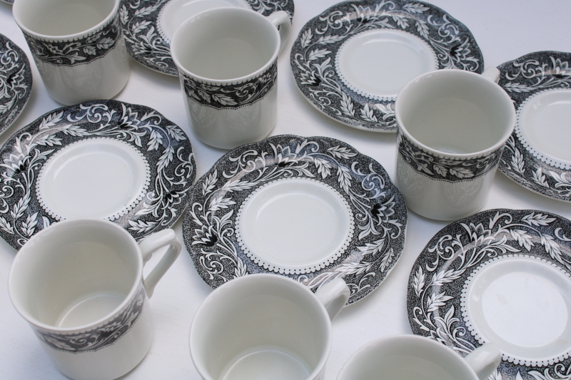 photo of vintage black transferware china set of 10 cups & saucers, Sterling Renaissance Meakin English ironstone  #9