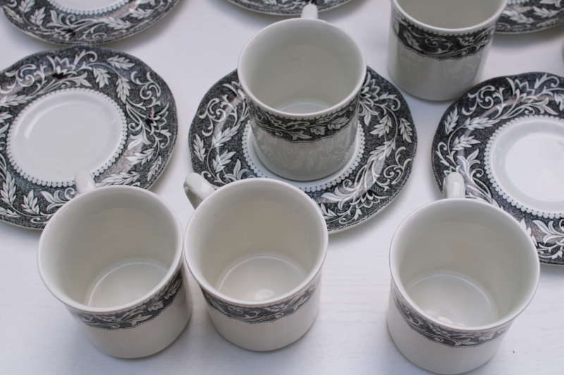 photo of vintage black transferware china set of 10 cups & saucers, Sterling Renaissance Meakin English ironstone  #10
