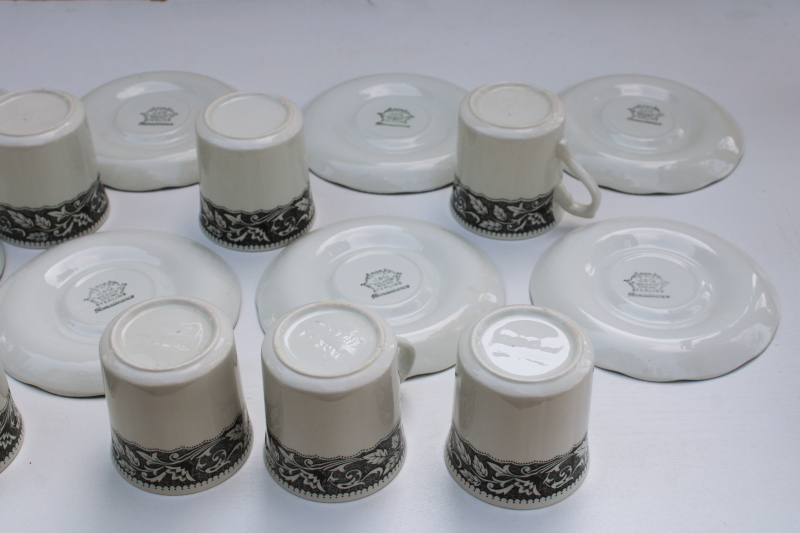 photo of vintage black transferware china set of 10 cups & saucers, Sterling Renaissance Meakin English ironstone  #11