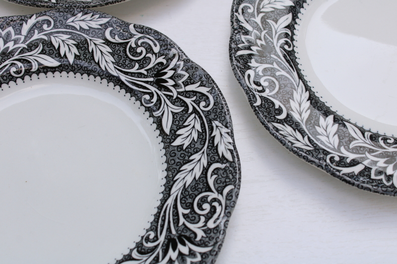photo of vintage black transferware china set of 10 small dessert plates, Sterling Renaissance Meakin English ironstone  #2