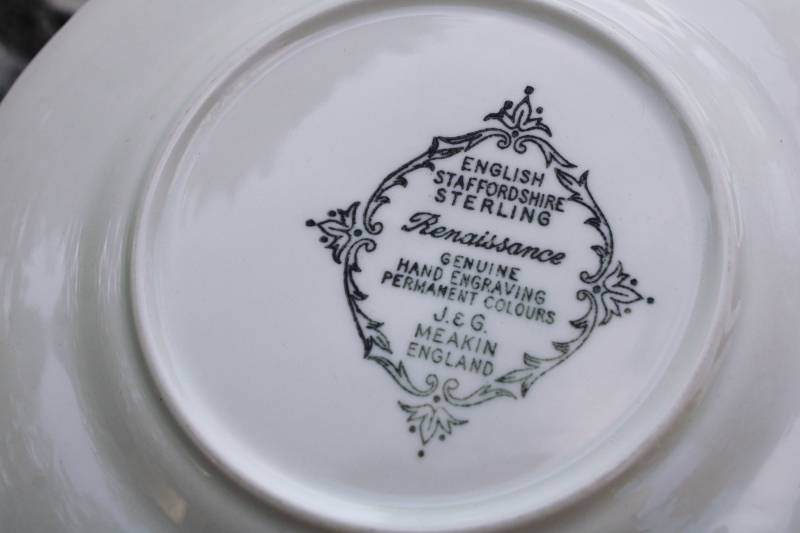 photo of vintage black transferware china set of 10 small dessert plates, Sterling Renaissance Meakin English ironstone  #3