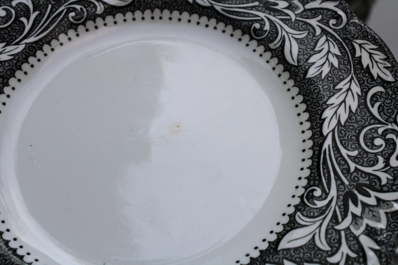 photo of vintage black transferware china set of 10 small dessert plates, Sterling Renaissance Meakin English ironstone  #4