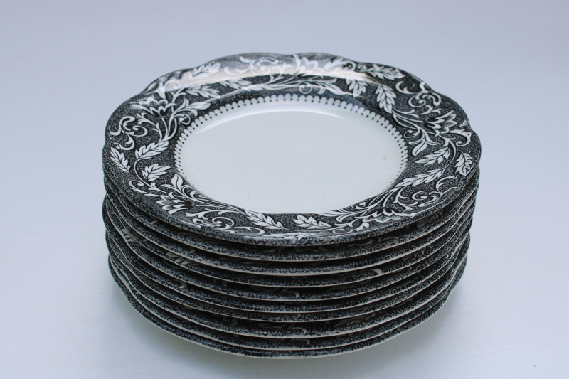 photo of vintage black transferware china set of 10 small dessert plates, Sterling Renaissance Meakin English ironstone  #9