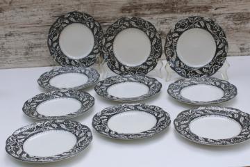 catalog photo of vintage black transferware china set of 10 small dessert plates, Sterling Renaissance Meakin English ironstone 