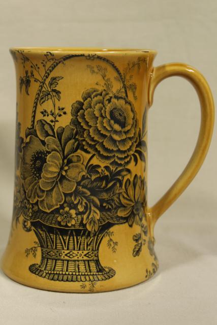 photo of vintage black transferware toile floral Royal Crownford ironstone, large stein #3