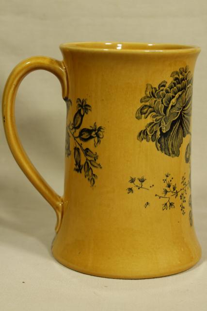 photo of vintage black transferware toile floral Royal Crownford ironstone, large stein #5