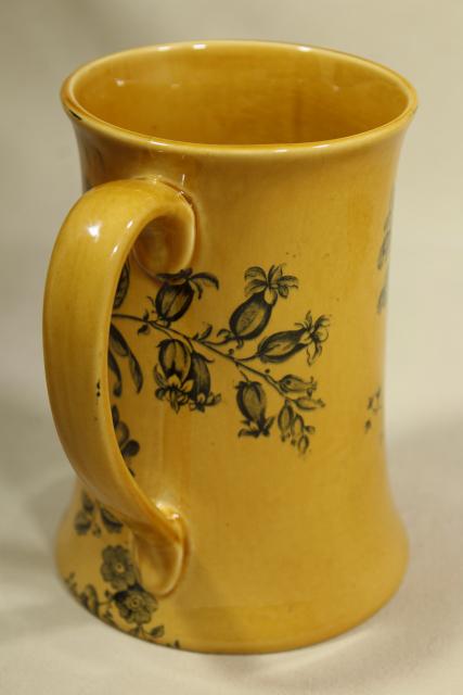 photo of vintage black transferware toile floral Royal Crownford ironstone, large stein #9