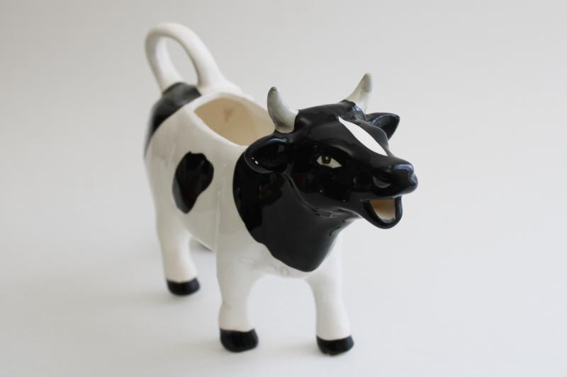 photo of vintage black & white spotted holstein cow creamer, 80s Otagiri or Artmark Japan #1