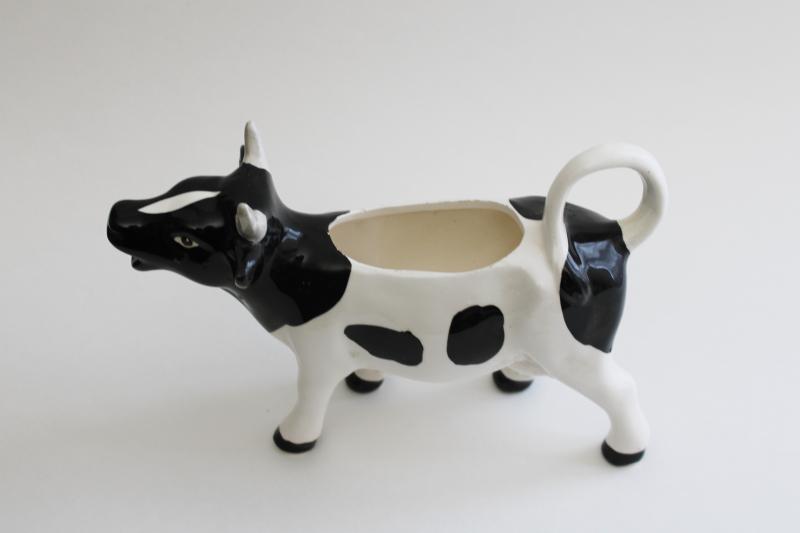 photo of vintage black & white spotted holstein cow creamer, 80s Otagiri or Artmark Japan #2