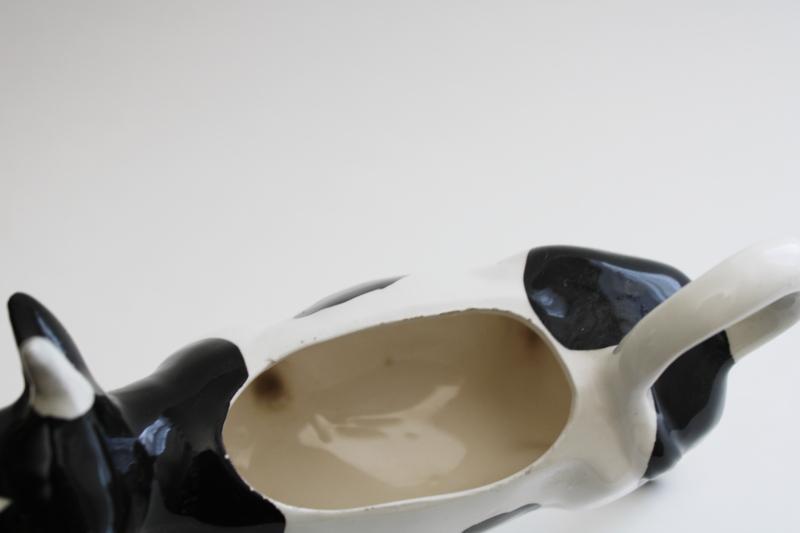 photo of vintage black & white spotted holstein cow creamer, 80s Otagiri or Artmark Japan #3