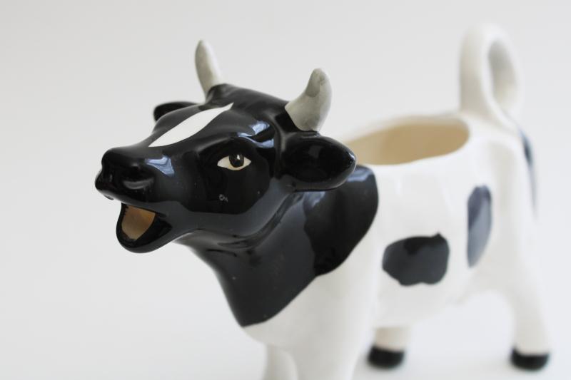 photo of vintage black & white spotted holstein cow creamer, 80s Otagiri or Artmark Japan #4