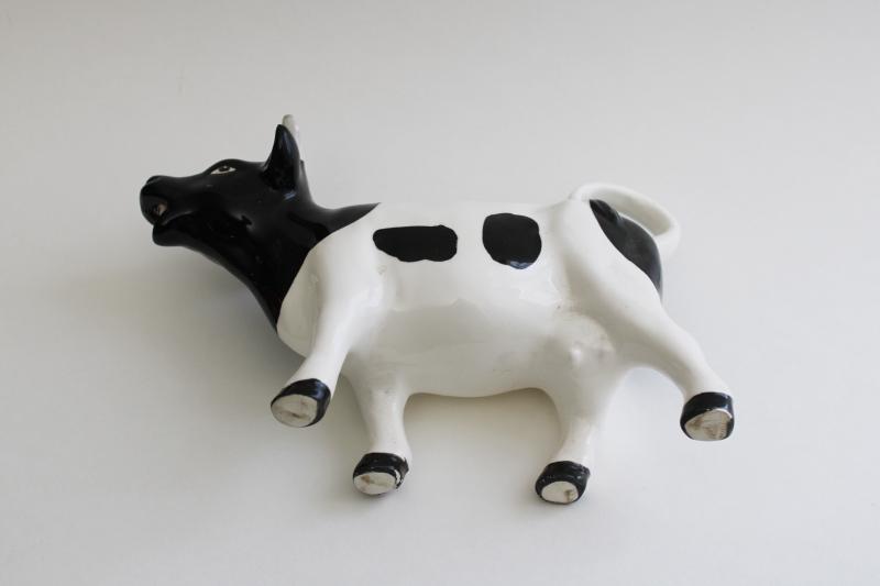 photo of vintage black & white spotted holstein cow creamer, 80s Otagiri or Artmark Japan #5