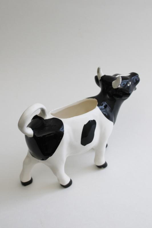 photo of vintage black & white spotted holstein cow creamer, 80s Otagiri or Artmark Japan #6