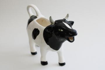 vintage black & white spotted holstein cow creamer, 80s Otagiri or Artmark Japan