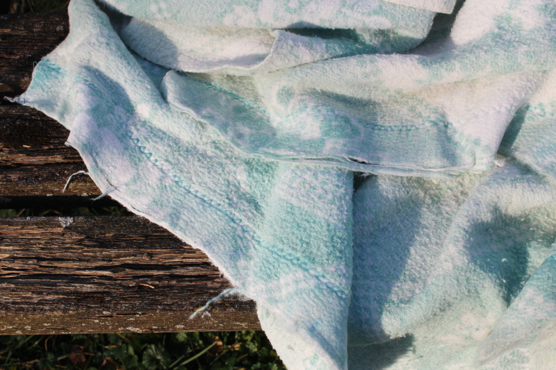 photo of vintage blankets mint green & white floral & plaid, shabby chic worn fabric #5