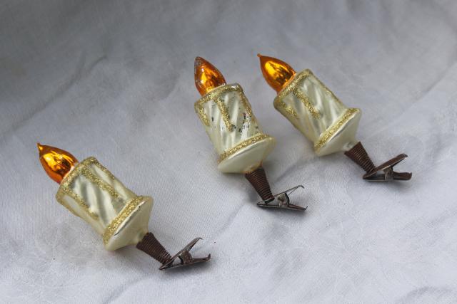 photo of vintage blown glass Christmas candle tree ornaments, metal clip on holiday decorations #1