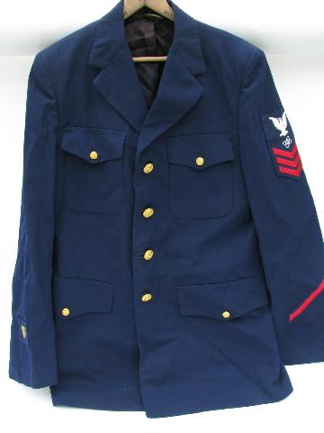 photo of vintage blue US Naval uniform jacket / coat, buttons / patches #1