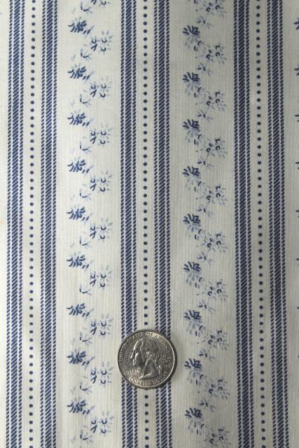 photo of vintage blue & white print floral striped cotton ticking pillow fabric w/ original label #3