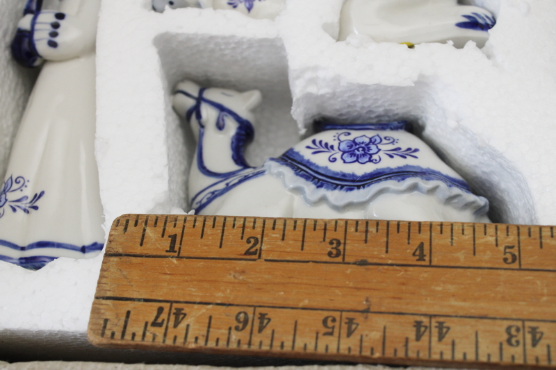 photo of vintage blue & white china Christmas nativity scene, Delft style painted porcelain figures mint in box  #2