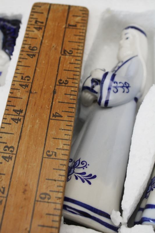 photo of vintage blue & white china Christmas nativity scene, Delft style painted porcelain figures mint in box  #3
