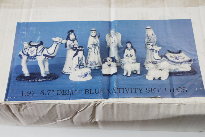 photo of vintage blue & white china Christmas nativity scene, Delft style painted porcelain figures mint in box  #6