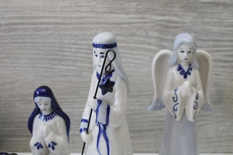 photo of vintage blue & white china Christmas nativity scene, Delft style painted porcelain figures mint in box  #8