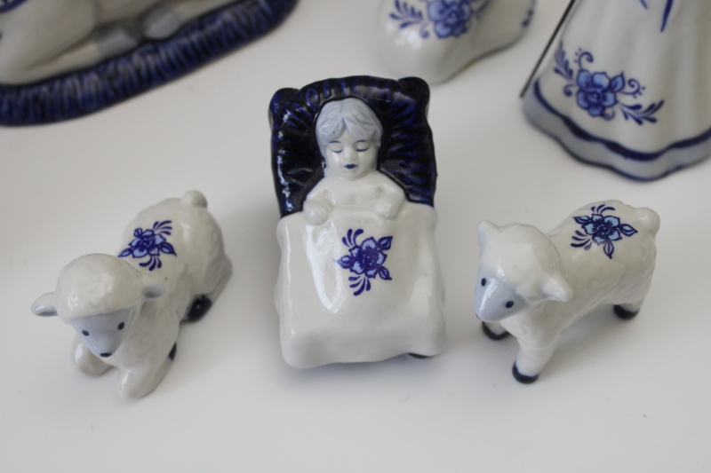 photo of vintage blue & white china Christmas nativity scene, Delft style painted porcelain figures mint in box  #9