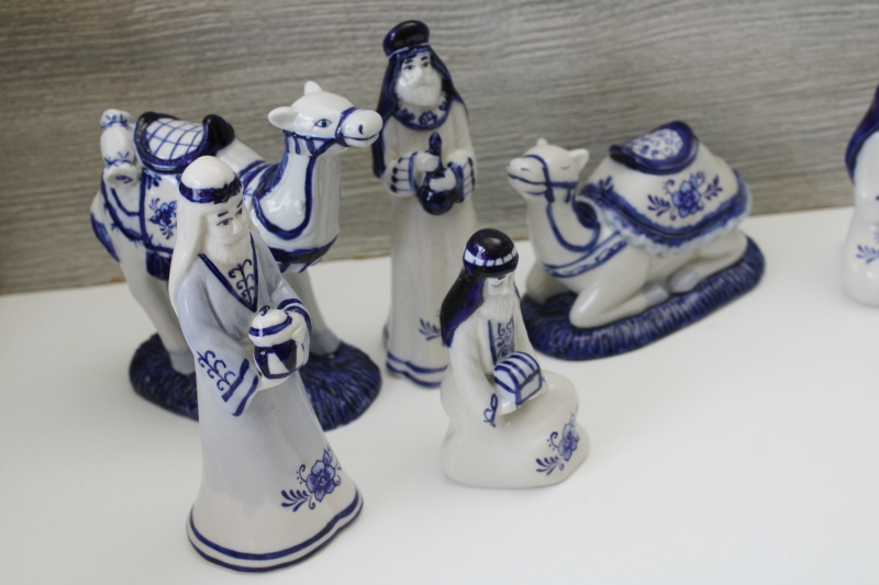 photo of vintage blue & white china Christmas nativity scene, Delft style painted porcelain figures mint in box  #10