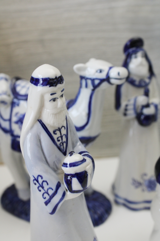 photo of vintage blue & white china Christmas nativity scene, Delft style painted porcelain figures mint in box  #12