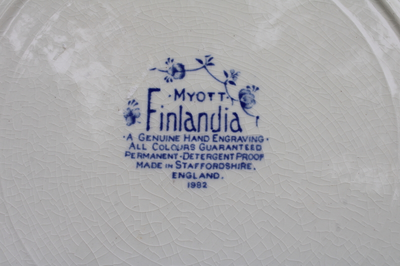 photo of vintage blue & white china dinner plates set of 8 Finlandia Myott England  #6